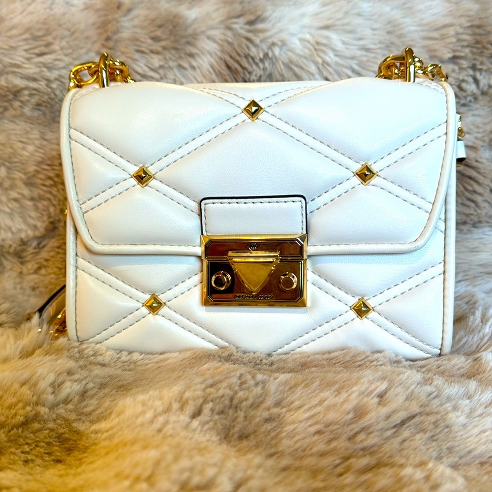 Michael Kors Serena Small Flap Crossbody in Optic White/light cream